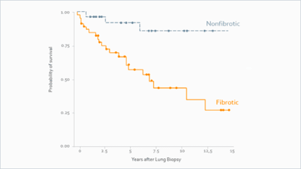 Levensverwachting van HP-patiënten met een fibroserend beeld ten opzichte van patiënten zonder fibrose4